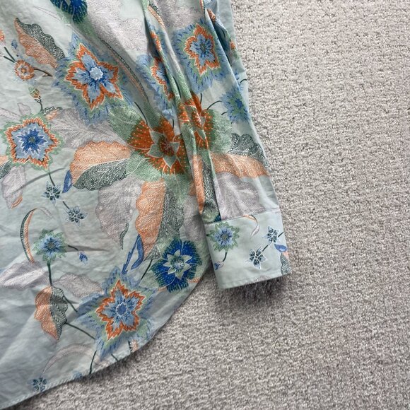 Etro Men's Powder Blue Japanese Style Floral Tropical AOP Button-Up Shirt Sz 38 - Picture 11 of 13